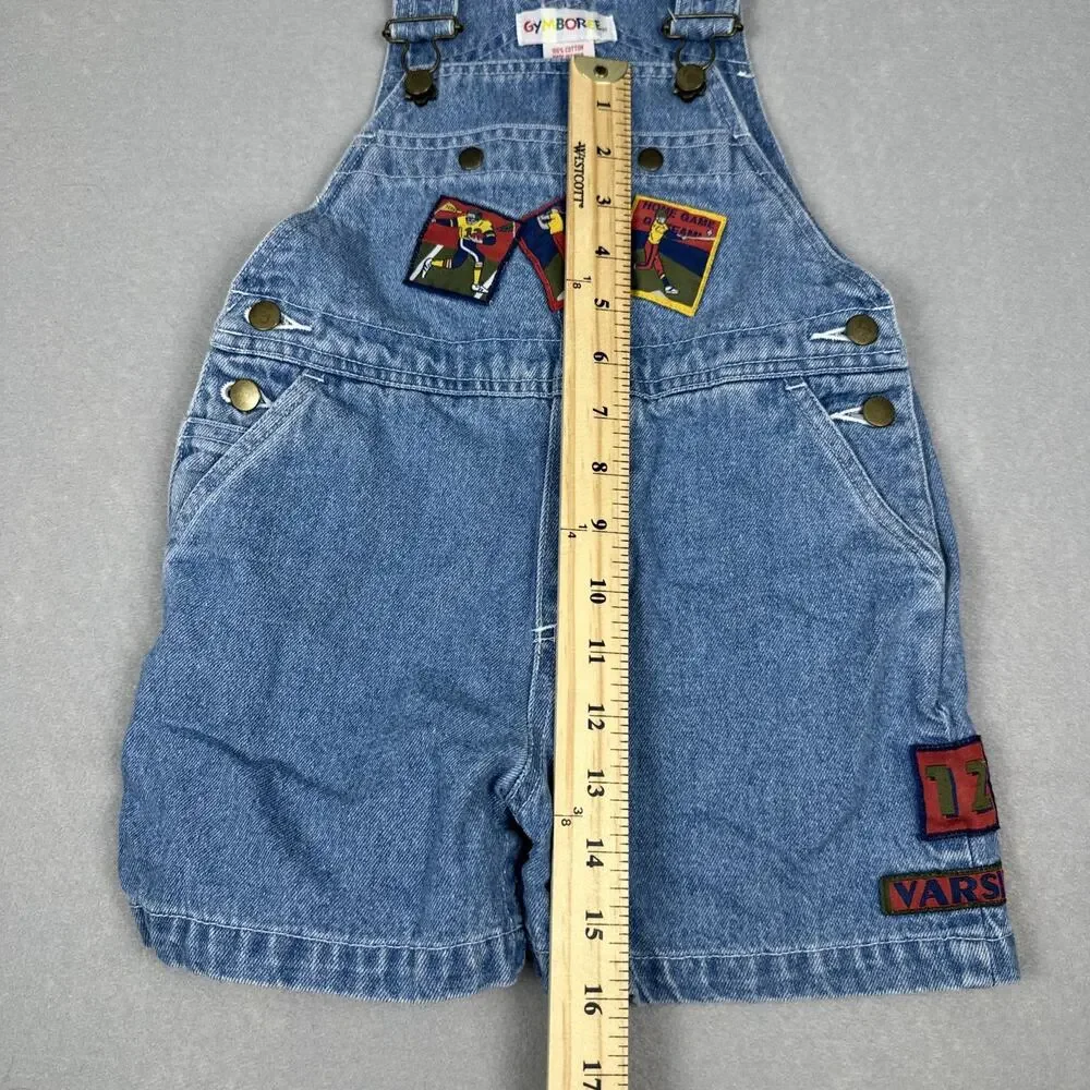 Vintage Gymboree Denim Golf Sport Patches Overall Shorts Size Small Rainbow Tag